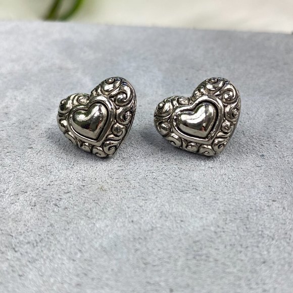 Silver Tone Heart Pierced Earrings - Picture 2 of 8